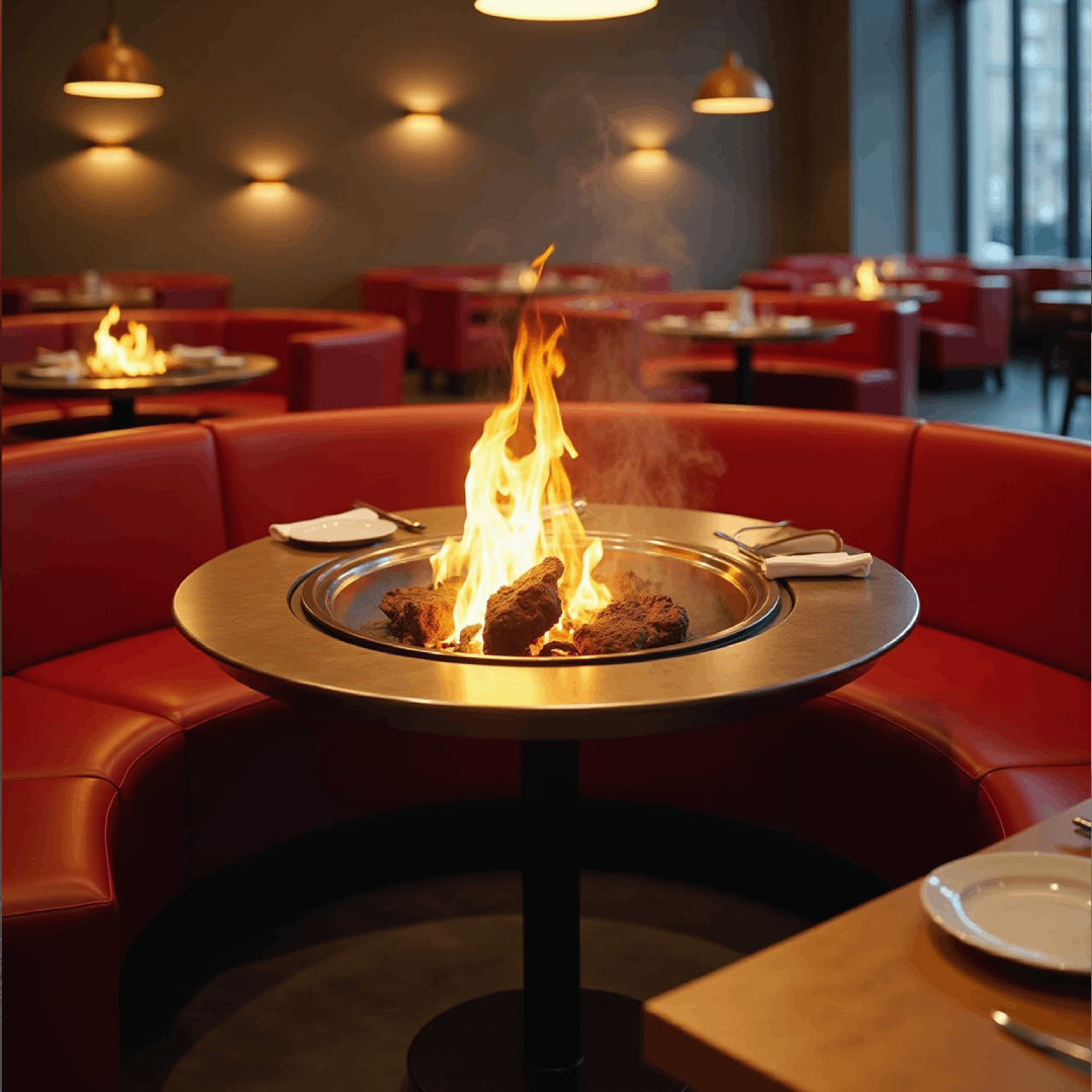 Refined restaurant interior with seating around a central table